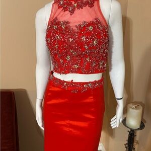 Rachel Allan Red Embellished Prom Dress